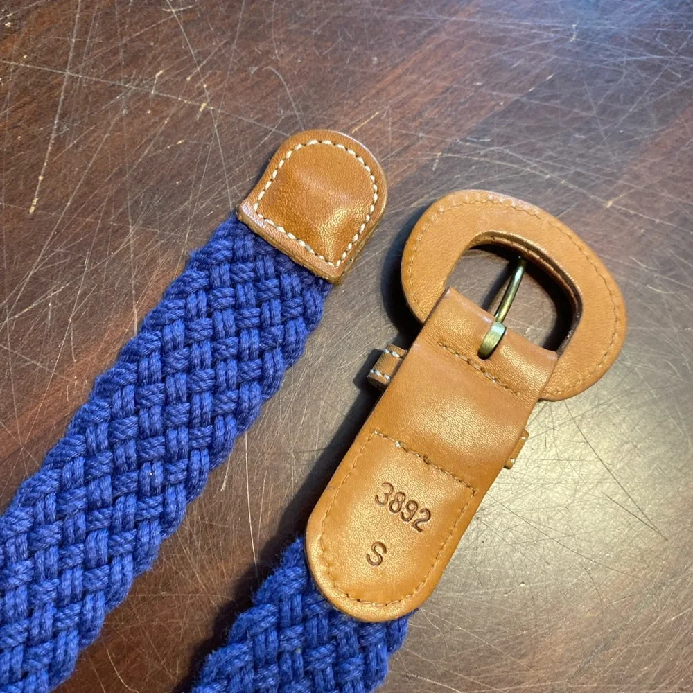 Eddie Bauer Navy Braided Belt with Tan Leather Accents